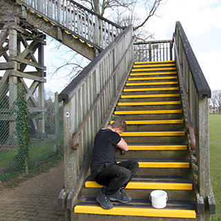 Public footbridge and stairs installation.