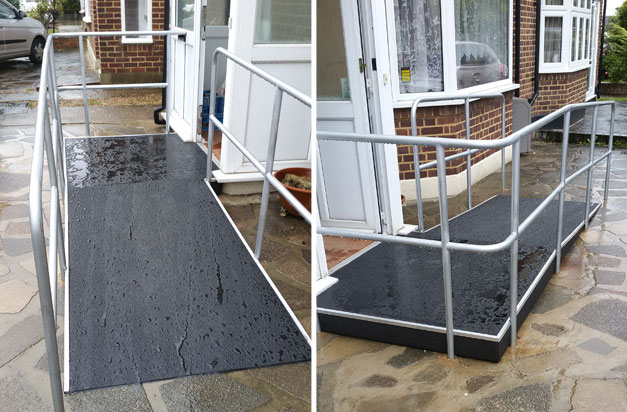Health and safety at home. Non slip floor sheets on disabled access ramp.